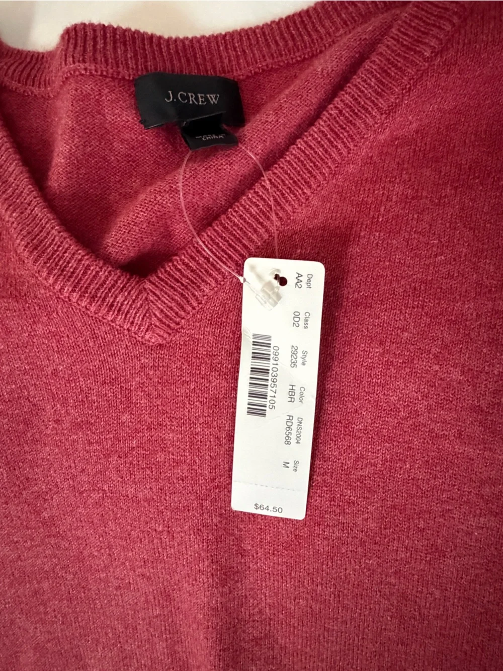 NWT J. Crew Men’s V-Neck Lightweight Red Sweater